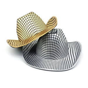 Cappello Da Cowboy Western Disco Paillettes Motivo A Griglia Glitter Metallico Costume Da Festa Di Carnevale Tesa Larga Poliestere Per Donne Uomini