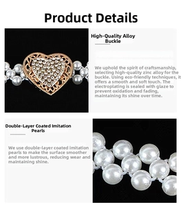 Detail of premium double-coated faux pearls and heart-shaped zinc alloy lobster clasp