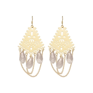 French retro gold tassel drop earrings with diamond-shaped crystals and geometric patterns