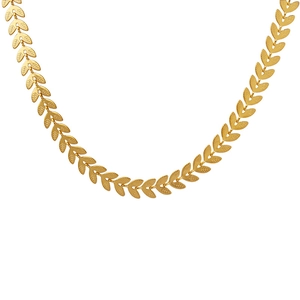 Elegant gold wheat leaf pendant necklace crafted in premium titanium steel for women