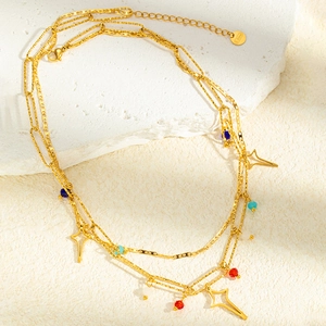 Collier multicouche en acier inoxydable avec perles colorées et breloques en étoile