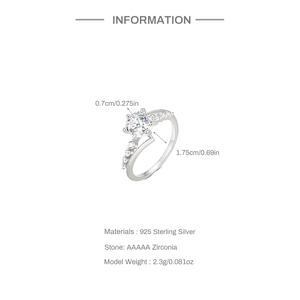 Detail showing 925 sterling silver ring dimensions with AAAAA zirconia stone specifications
