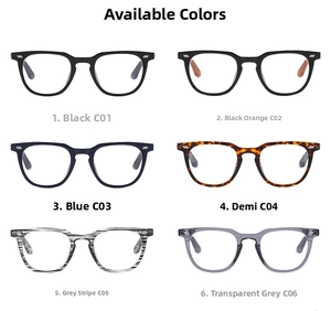 Collection of retro square glasses frames with silver rivets in six different colors