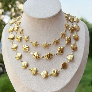 Summer Ocean Style 18K Gold Plated Stainless Steel Shell Conch Starfish Pendant Necklace Boho Chic Jewelry For Women
