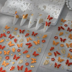 Embossed Nail Stickers Butterfly Flower Heart Relief Waterproof Self Adhesive Gold Silver Manicure Decoration Women