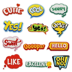 Humorous Text Embroidered Iron On Patches Speech Bubble Cartoon DIY Clothing Applique Decor Accessories