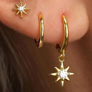 S925 sterling silver gold eight-point star earrings set with sparkling zircon stones