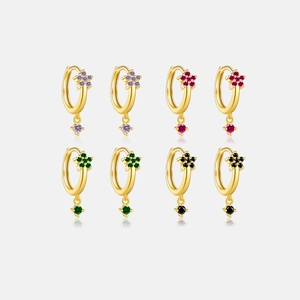S925 Sterling Silver Flower Hoop Earrings For Women Elegant Rhinestone Inlaid Small Dangle Earrings Daily百搭 Jewelry Gift