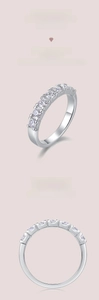 Macro detail of S925 sterling silver ring featuring seven D-color 3EX moissanite stones