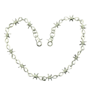 Silver thorn wire heart chain necklace with lobster clasps on white background