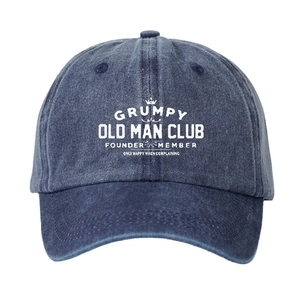Vintage washed navy blue baseball cap with Grumpy Old Man Club print for sun protection