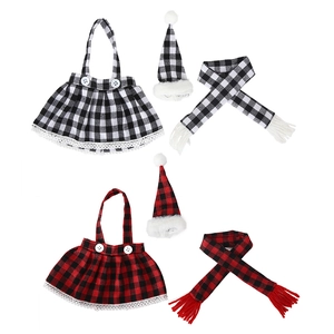 Christmas plaid bottle cover set with mini Santa hat scarf and dress table decorations