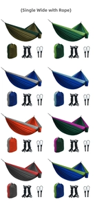 Macro display of assorted nylon hammock color options with wide straps and metal carabiners