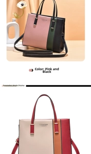 Detailed view of structured two-tone tote bags with detachable straps and metallic hardware