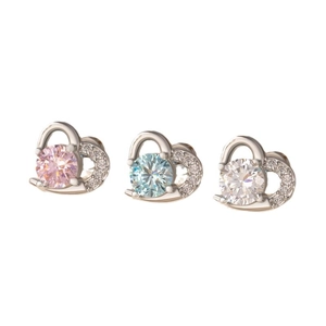 Titanium steel heart earrings with pink, blue and white heart-cut cubic zirconia crystals