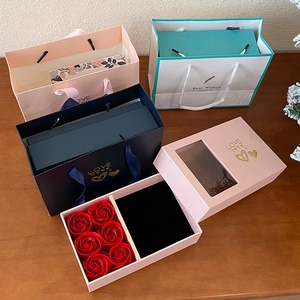 Elegant rose soap flower gift box set with matching luxury paper shopping bags