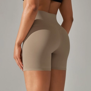 High waist khaki yoga shorts with push up effect and elastic seamless fit for fitness women