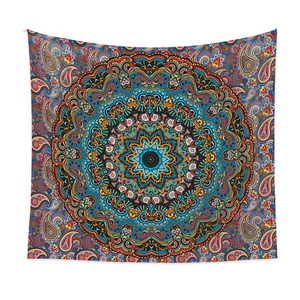 Detailed view of bohemian mandala tapestry featuring intricate paisley and floral patterns