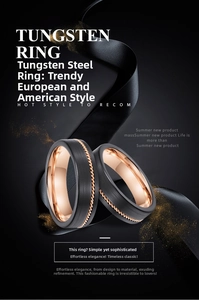 Macro shot of matte black tungsten ring with gold rope inlay and rose gold interior