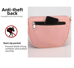 Pink nylon crossbody bag with secure anti-theft back zipper pocket for smartphones