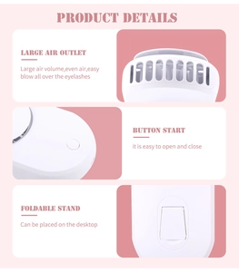 Portable handheld mini fan for eyelash extensions featuring a foldable stand and white finish