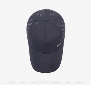Top down view of breathable perforated mesh on a quick-dry sports baseball cap