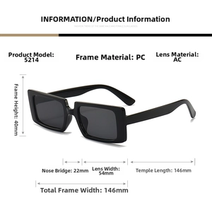 Detailed dimensions of rectangular retro sunglasses with PC frame and AC lenses