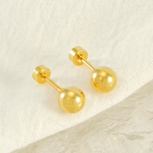 Polished gold stainless steel ball stud earrings with a smooth mirror finish