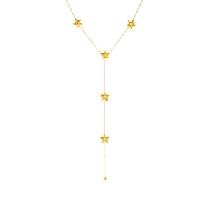 Minimalist golden stainless steel Y-shaped chain necklace with 3D star charms and bead detail