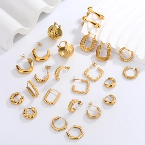 Chic 18K gold plated stainless steel U-shaped and geometric earring collection for women