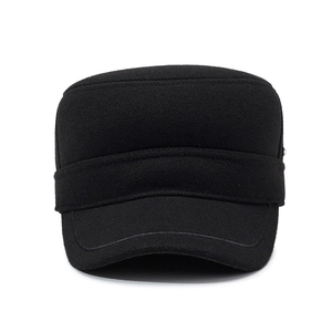 Classic black wool cadet cap for men featuring a flat top and durable canvas texture