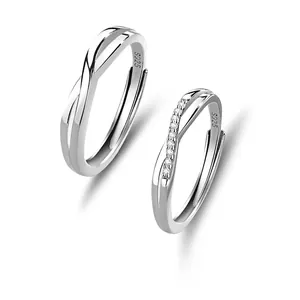 925 Sterling Silver Mobius Couple Rings Fashion Inlaid Rhinestone Adjustable Open Rings For Women Men Jewelry Gift