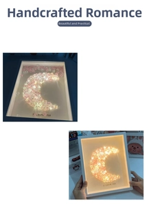 Macro shot of a DIY moon crystal night light featuring a warm LED heart frame design