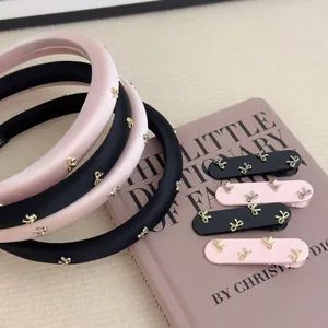 Vintage French Style Bowknot Headband And Hair Clip Satin Padded Thick Hair Hoop Metal Bow Decoration Elegant Accessories For Women