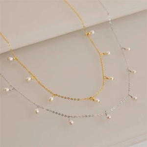 Luxurious 18k gold plated oval pearl necklace with elegant droplet pendant for women