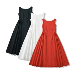 Damen Französisch Elegant Ärmellos U-Boot-Ausschnitt Maxi Kleid Einfarbig Hohe Taille A-Linie Schwingen Party Kleid
