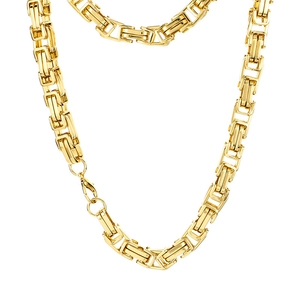 Golden Byzantine king chain necklace for men in polished stainless steel with lobster clasp