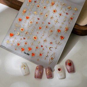 Vintage 5D Embossed Nail Art Stickers Star Moon Heart Hot Stamping Gold Silver Self Adhesive Nail Decals For Women Manicure Decor