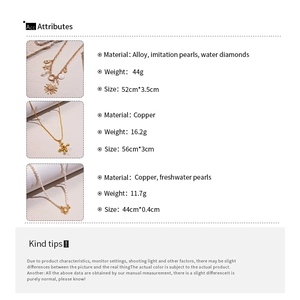 Detailed specs of freshwater pearl and sun pendant layered necklaces with weights