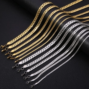 Polished stainless steel Cuban and NK embossed chain necklaces in gold and silver