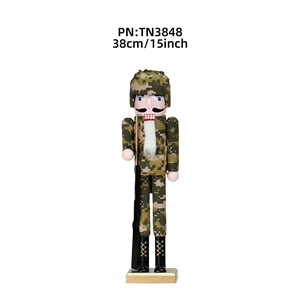 38cm Camouflage Soldier Nutcracker figurine with rifle wooden Christmas decoration