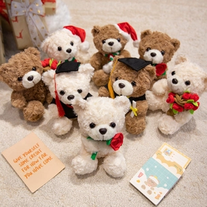 Teddy Bear Plush Doll Soft Curly Toy Graduation Christmas Valentine Rose Theme Decorative Comforting Gift For Kids