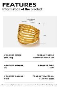 Detailed size chart for the gold stainless steel line ring with 1.7cm inner diameter