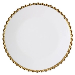 White ceramic dinner plate with luxury gold beaded edge for salad and steak