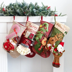 Large Christmas Stockings 3D Santa Snowman Reindeer Gnome Plush Knit Fabric Hanging Fireplace Holiday Decor Gift Bags