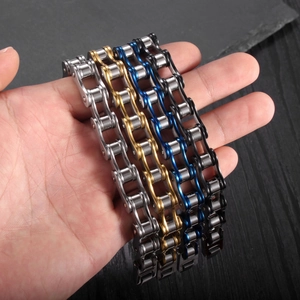 Mens motorcycle chain bracelets in silver gold blue and black stainless steel