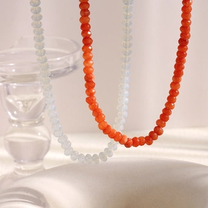 Natural Stone Beaded Necklace Stainless Steel 18K Gold Plated Elegant Red Agate Opal Pendant Jewelry For Women