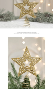 Glittering gold hollow star tree topper with metal spiral base for Christmas decor