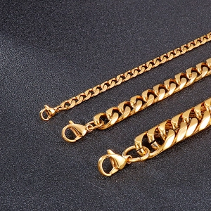 Gold stainless steel Cuban link necklaces in three widths with lobster clasps