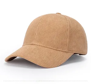 Detail of khaki corduroy baseball cap with white embroidered R letter on a white background